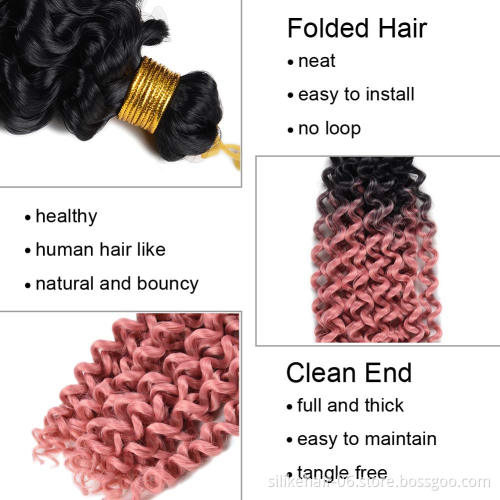 14" Curly  Crochet Hair Water Wave Crochet Hair Curly synthetic braiding hair Marlybob  Ombre Brown Water Wave Crochet Bundl